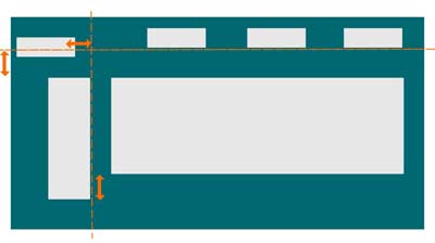Misaligned boxes representing elements on a webpage