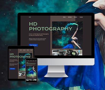 Different sized devices displaying the website created for HD Photography